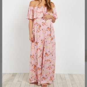 Floral off the shoulder maternity maxi dress